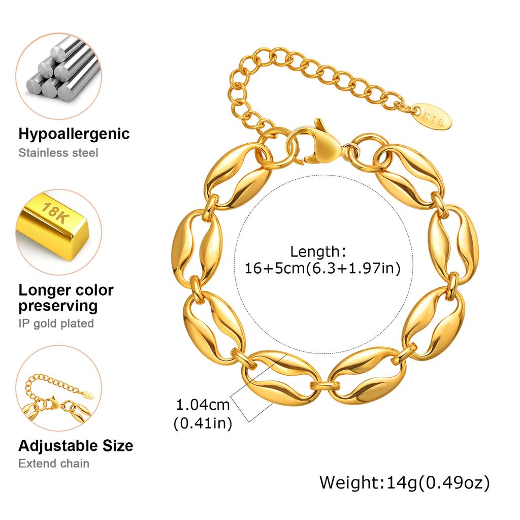 Chunky Stainless Steel Link Chain Bracelet For Woman, 18k Gold Plated Stackable Wristband Bracelets, Waterproof Trendy Jewelry