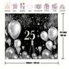 1 piece black and silver 25th wedding anniversary background elegant polyester fiber 25th anniversary banner