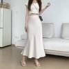 Women's Plain Satin Skirt High-Waist Solid Color Mid-Length Korean Style