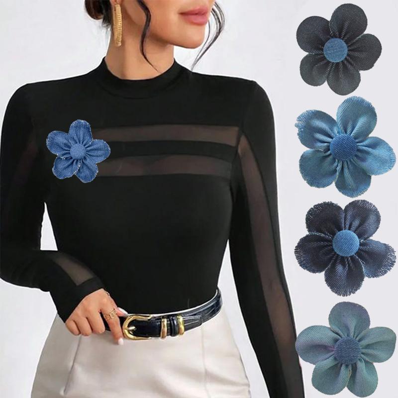 1PC Headwear Accessories Crafts Supplies Sewing Applique for Clothes Decoration Denim Cloth DIY Blue Flowers