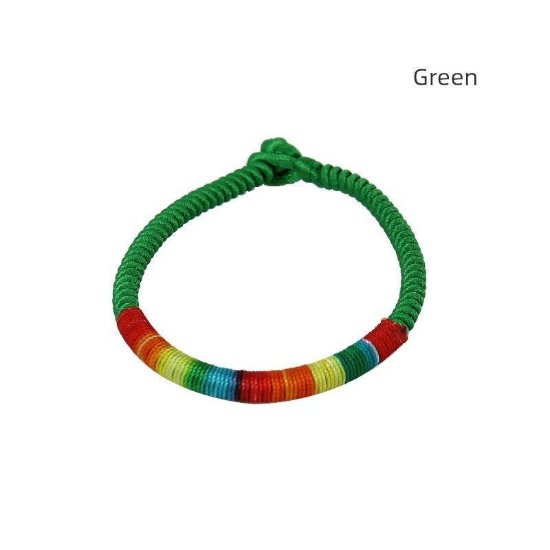 

Тибетский стиль Радужный градиент Парный браслет Личность Плетеный шнур Green 6mm