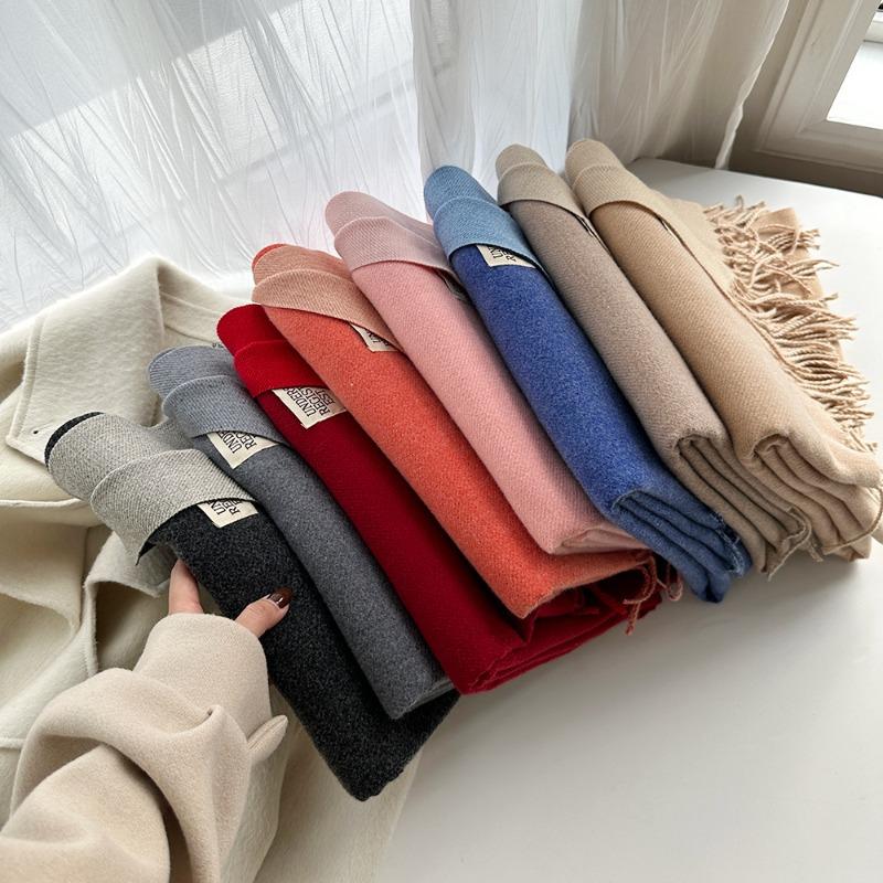 Solid Color Imitation Cashmere Scarf Women's Winter Thickened Double-sided Warm Scarf Cold-proof Outer Long Shawl