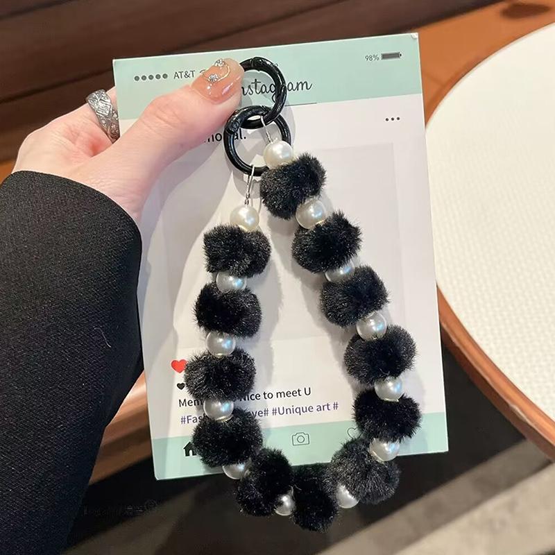 Roztomilý plyšový chlupatý míček s korálky proti ztrátě řetízek na telefon pouzdro na telefon taška závěsky dekorace klíčenka dárek