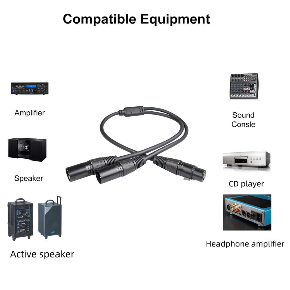 1pc 3-Pin XLR 1-Female to Dual 2-Male Y Splitter Cable Adaptor 0.5m Length Cord