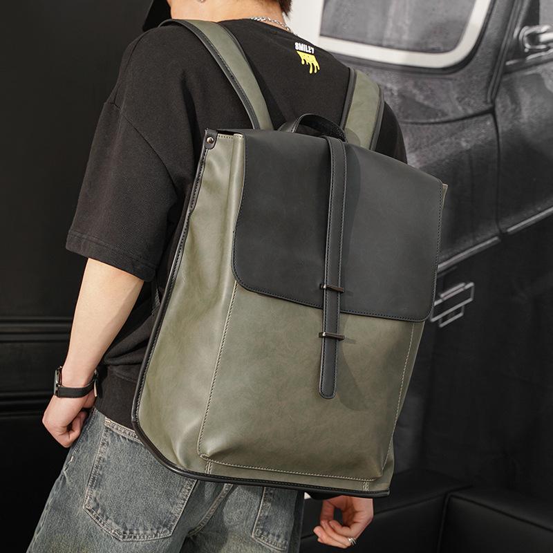 Korean Trendy 2025 Leather Men's Backpack - Large Capacity School & Laptop Bag