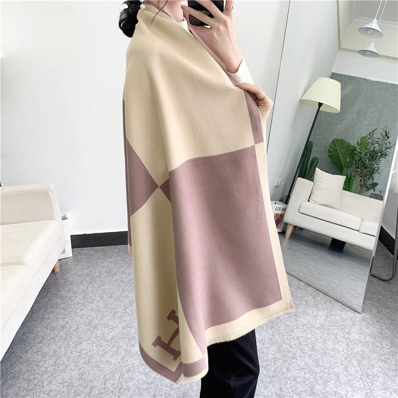 Cashmere Scarf Women's Winter Splicing Color Matching Air Conditioner Towel, Imitation Cashmere Thickened Shawl Warm Autumn and Winter Scarf