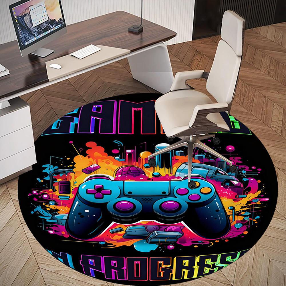 1 Stück Gaming-Fortschritt Runde Stuhlmatte Teppich - Rutschfest, Bodenschutzmatte für Büro, Schlafzimmer und Innenbereich - Geschenk D1127220
