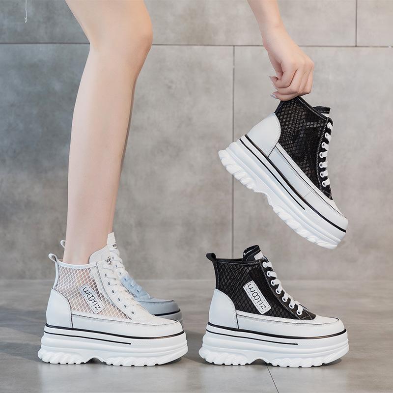 Thick-soled hollow white shoes summer new women's shoes breathable and lightweight casual shoes heightening sports women's shoes
