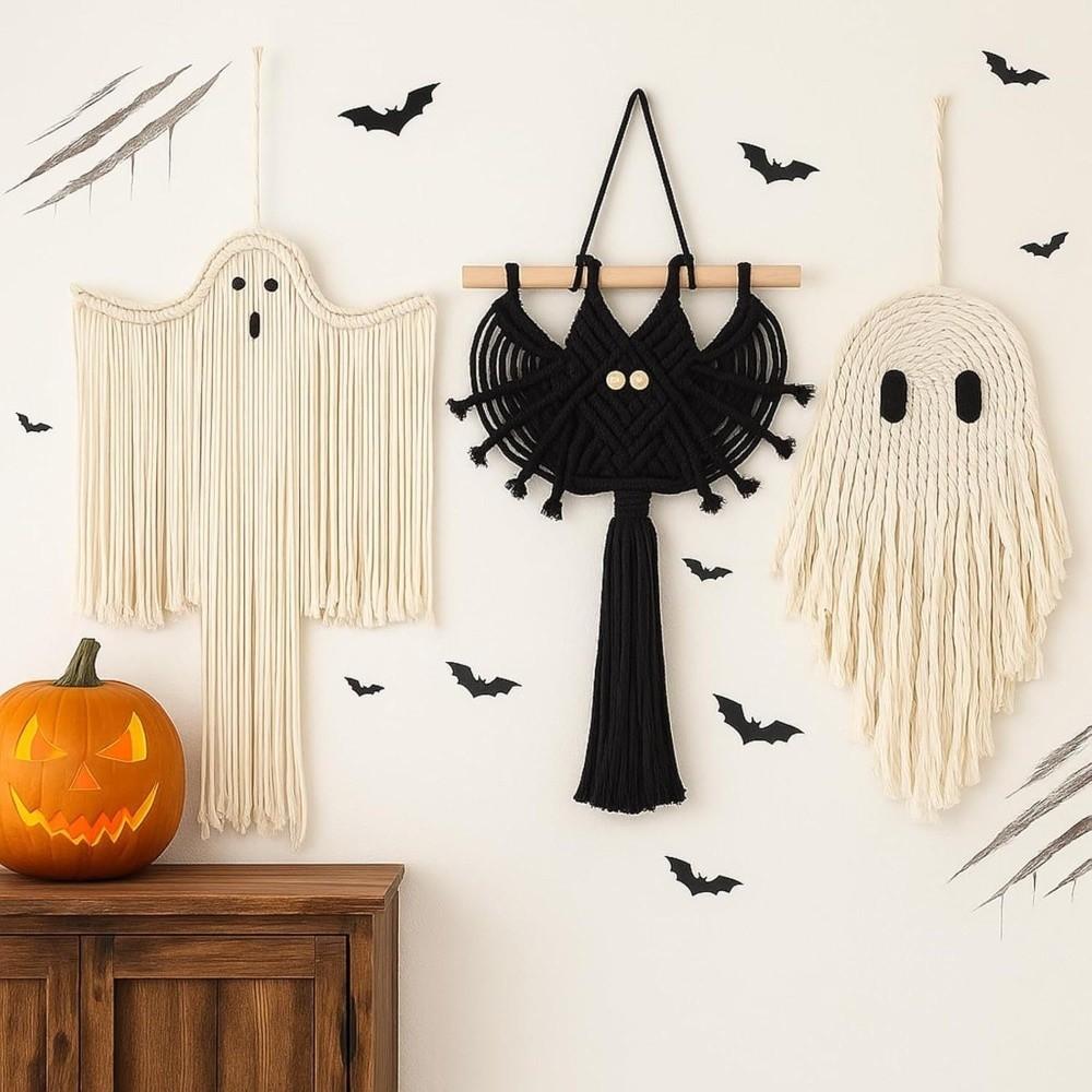 Cute Expression Halloween Macrame Hanging Handmade Cotton Bat Wall Decor Bar Decor