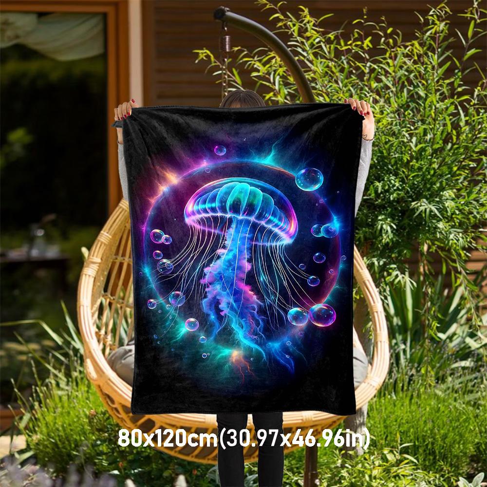

1PC Jellyfish, NeonOutdoor Flannel Blanket - Soft Plush Decor for Picnics, camping, Bedroom, Playroom, Office, or Lunch Break 1264A 80x120cm(31x47inch)
