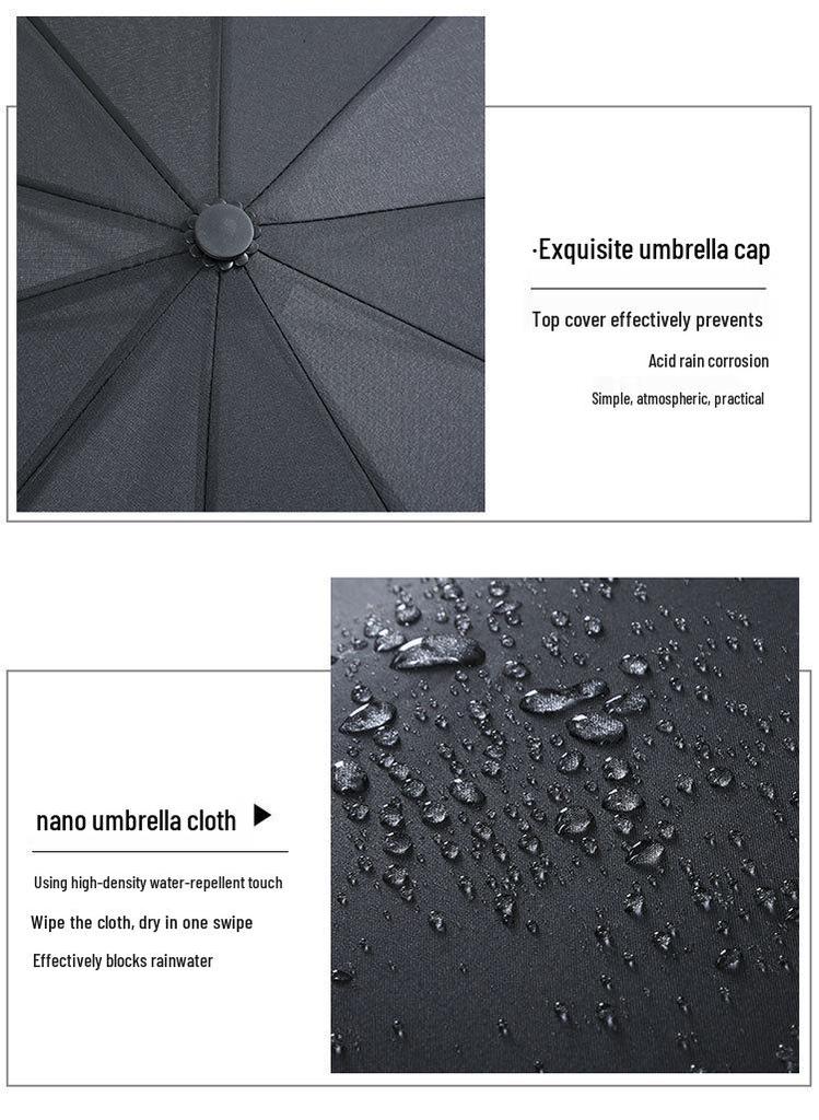 Ten-Rib Automatic Black Glue Sun and Rain Protection Umbrella, Three-Fold Design with Custom Logo Option
