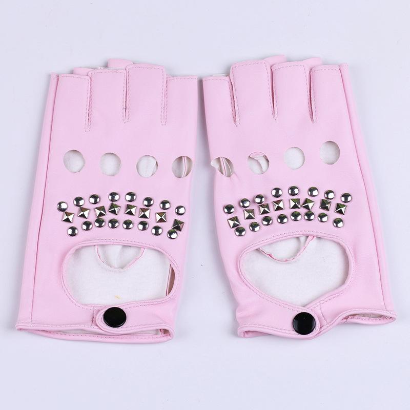 Street Dance Half Finger Gloves Men's Nightclub Pole Dance Rivet Gloves Performance Dance Spring and Summer Dance Performance Leather Gloves
