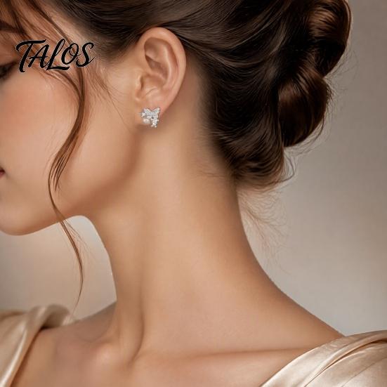 Versatile Alloy Earrings 1 Pair Butterfly Stud for Women, Sparkly Rhinestone Faux Pearl French Style Earrings, Glitter Cubic Zirconia Jewelry