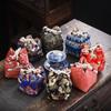 Canvas Chinese Style Handbag Cloud Square Flower Wrist Bag Elegant Tea Set Storage Bag  Streetwear