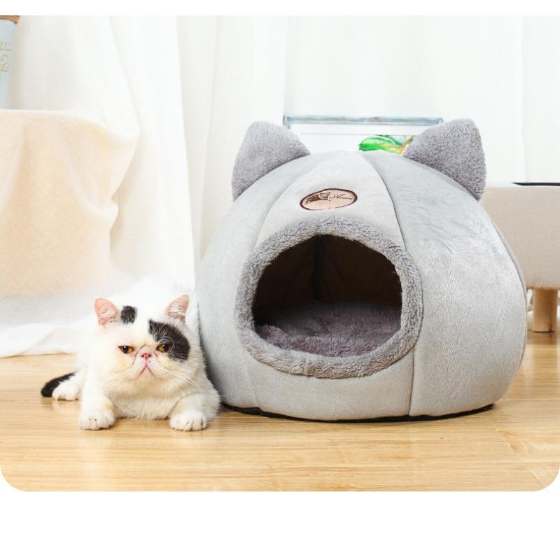 

Закрытое круглое плюшевое гнездо для домашних животных, милое и удобное зимнее теплое гнездо для кошек и собак M（33*33*33cm）