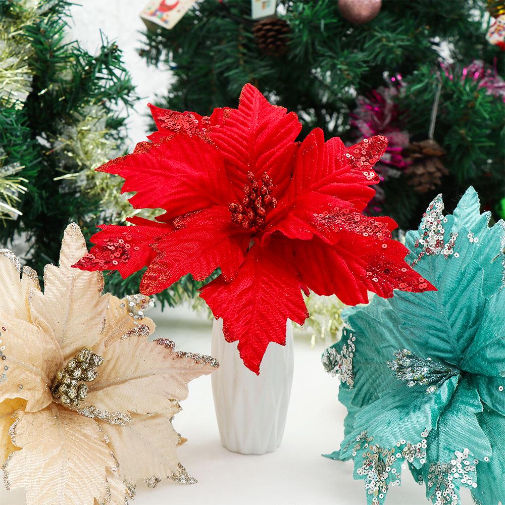20cm Glitzer Künstliche Weihnachtsstern Weihnachtsbaum Blumen Party Dekorationsartikel Schmuck Heimdeko Handarbeit Flanellstoff Blume