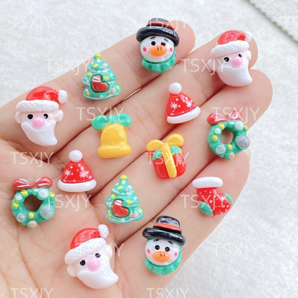 20pcs Resin Kawaii Colorful Mini Santa Trees Elk Snowman Bells Flatback Cartoon Christmas Figurine Scrapbook DIY Decor Crafts