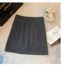 Women's High Waist Gray Plaid A-Line Wool Skirt - Petite, Anti-Exposure, Autumn/Winter Style