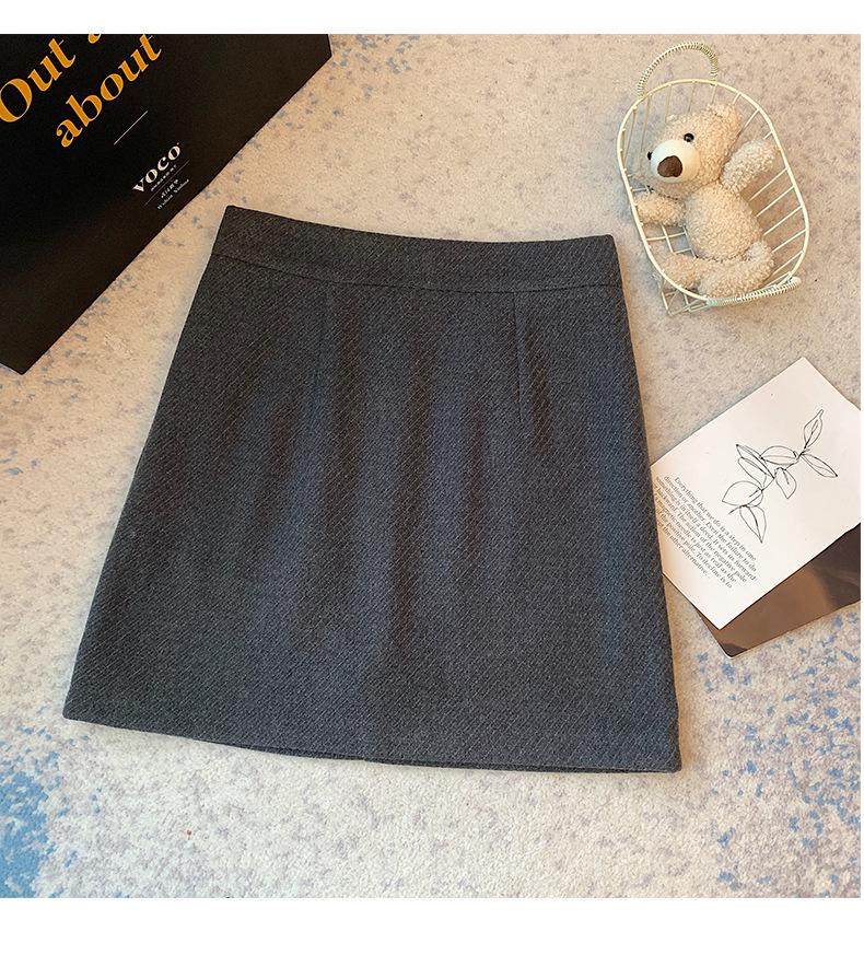 Women's High Waist Gray Plaid A-Line Wool Skirt - Petite, Anti-Exposure, Autumn/Winter Style