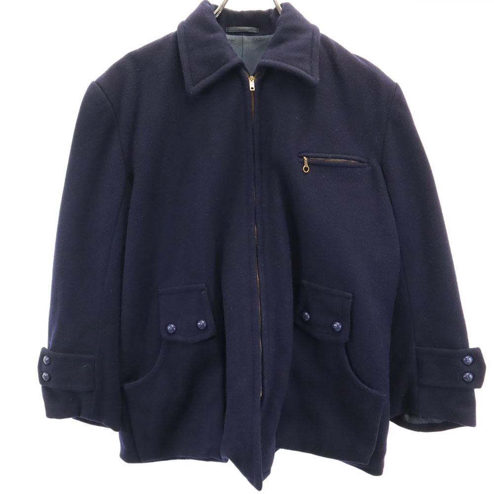 

VINTAGE 70s Ball Chain Sports Jacket Melton Jacket Navy Men s Used