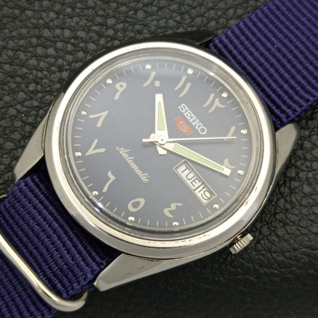 VINTAGE SEIKO 5 AUTOMATIC JAPAN 6309A MENS ARABIC BLUE DIAL WATCH a701345-5