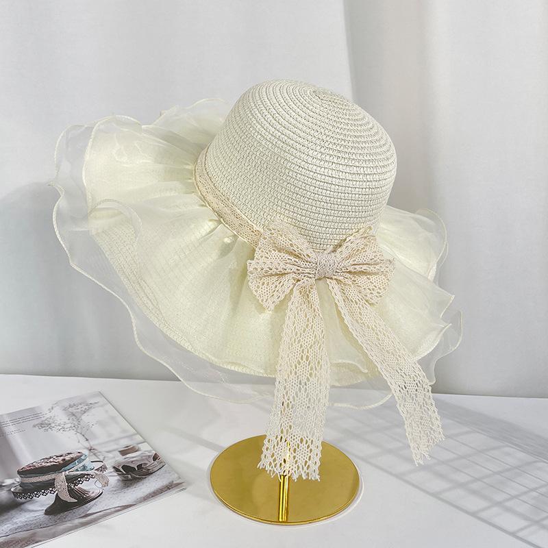 Mesh Bow Lace Straw Hat Summer Big Brim Sun Protection Sun Hat Seaside Beach Resort Sun Hat