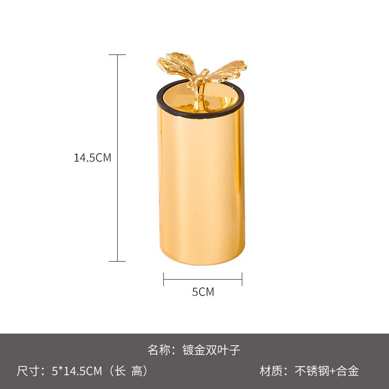European-style Gold-plated Pressed Toothpick Box Animal Accessories Stainless Steel Toothpick Tube Home Cotton Swab Dispenser