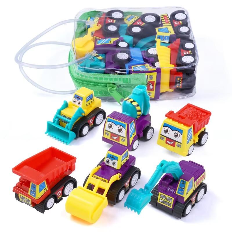 6Pcs/Set Originality Children Mini Pull Back Car Inertia Toy Construction Vehicle Fire Truck Model Set Boys Birthday Gift
