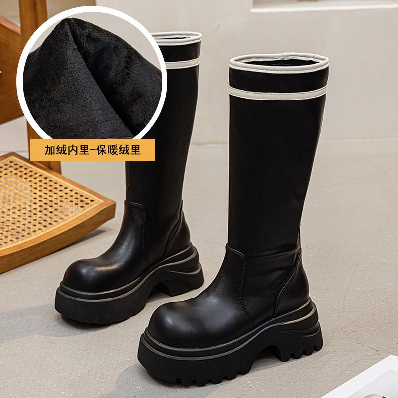 

Но женские ботфорты 2025 осень и зима новая длинная кожаная обувь простые и универсальные 7 см увеличение роста рыцарские сапоги средней длины 40