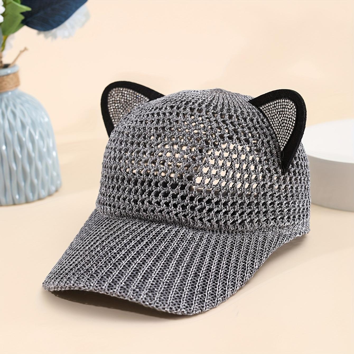 

Mesh-Accent Cat-Ear Baseball Cap — Cute & Trendy Women s Summer Hat featuring a Lightweight, Breathable, and Openwork Design Adjustable серый