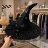 Black Cosplay Hats Glitter Sequins Halloween Hat Witch for Women Women Large Mesh Wizard Reusable Dressing Props with Butterfly
