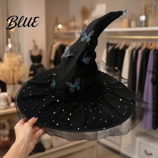 Black Cosplay Hats Glitter Sequins Halloween Hat Witch for Women Women Large Mesh Wizard Reusable Dressing Props with Butterfly