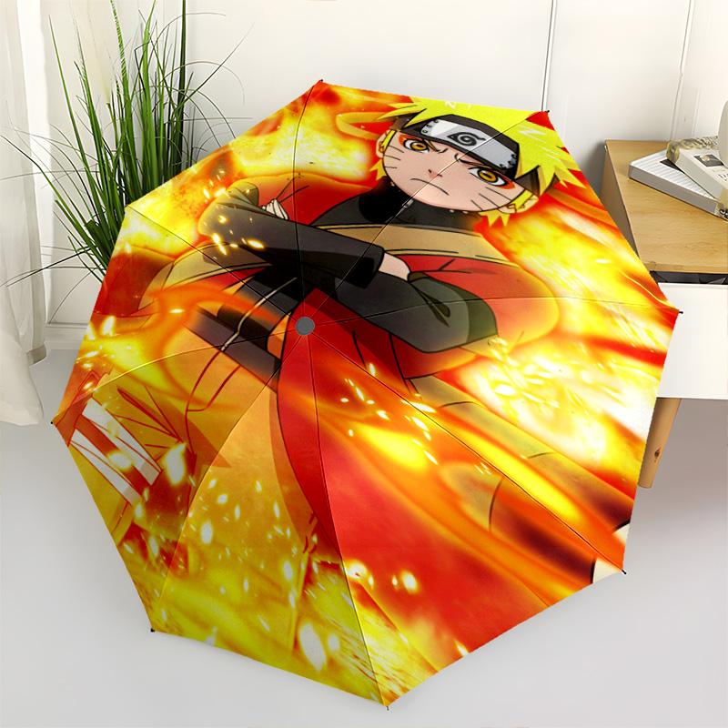 1 PC Automatic Folding Umbrella - Naruto Fire Determination Pattern Portable Foldable Design With 8 Ribs Christmas Birthday Gifts