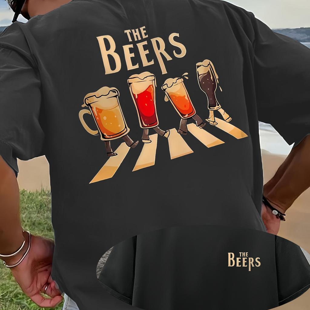 2026 New Cotton T Shirt 2026 New The Beers Print T Shirt Unisex Funny Beer Glass Abbey Road Print Casual Streetwear Tops