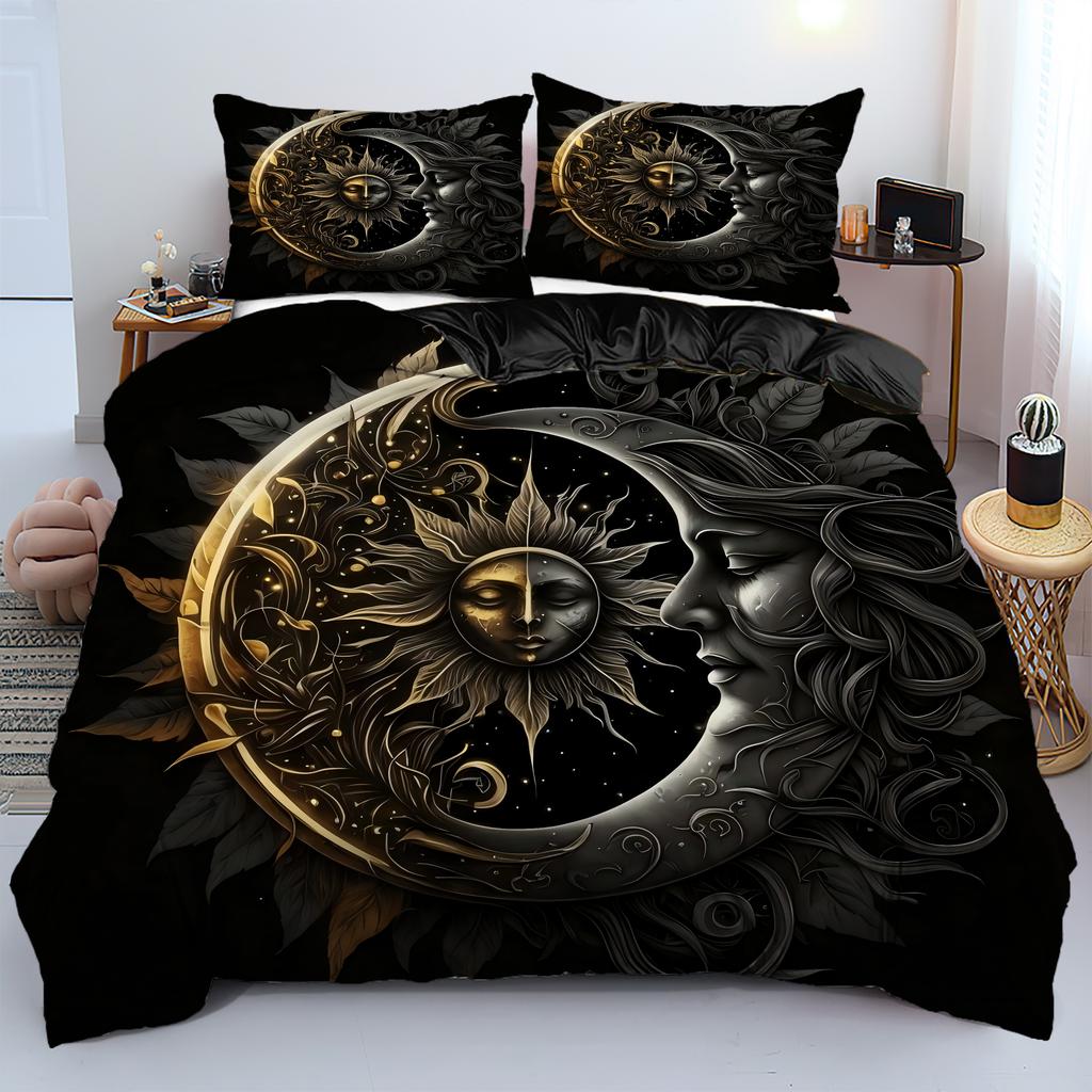 Mysterious Sun Moon Pattern 3D Printed Quilt Cover Set Bohemian Exotic Style Bedding Set Polyester Soft Comfortable Duvet Cover