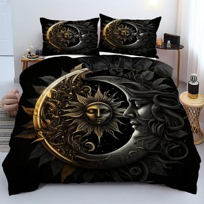 Mysterious Sun Moon Pattern 3D Printed Quilt Cover Set Bohemian Exotic Style Bedding Set Polyester Soft Comfortable Duvet Cover