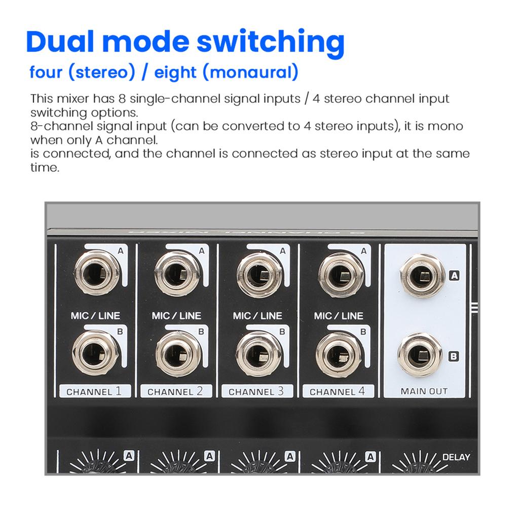 8 Channel Multifunctional USB Audio Mixer Portable Sound Mixer Professional Home Use Dual Microphone Inputs Sound Mixer