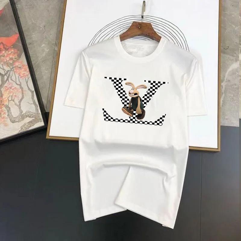 2024 Luxury Bunny Letter Brand High-Quality Printed Men's Oversize Sleeve T-shirt 100% Cotton Summer Top Tees Free Shipping