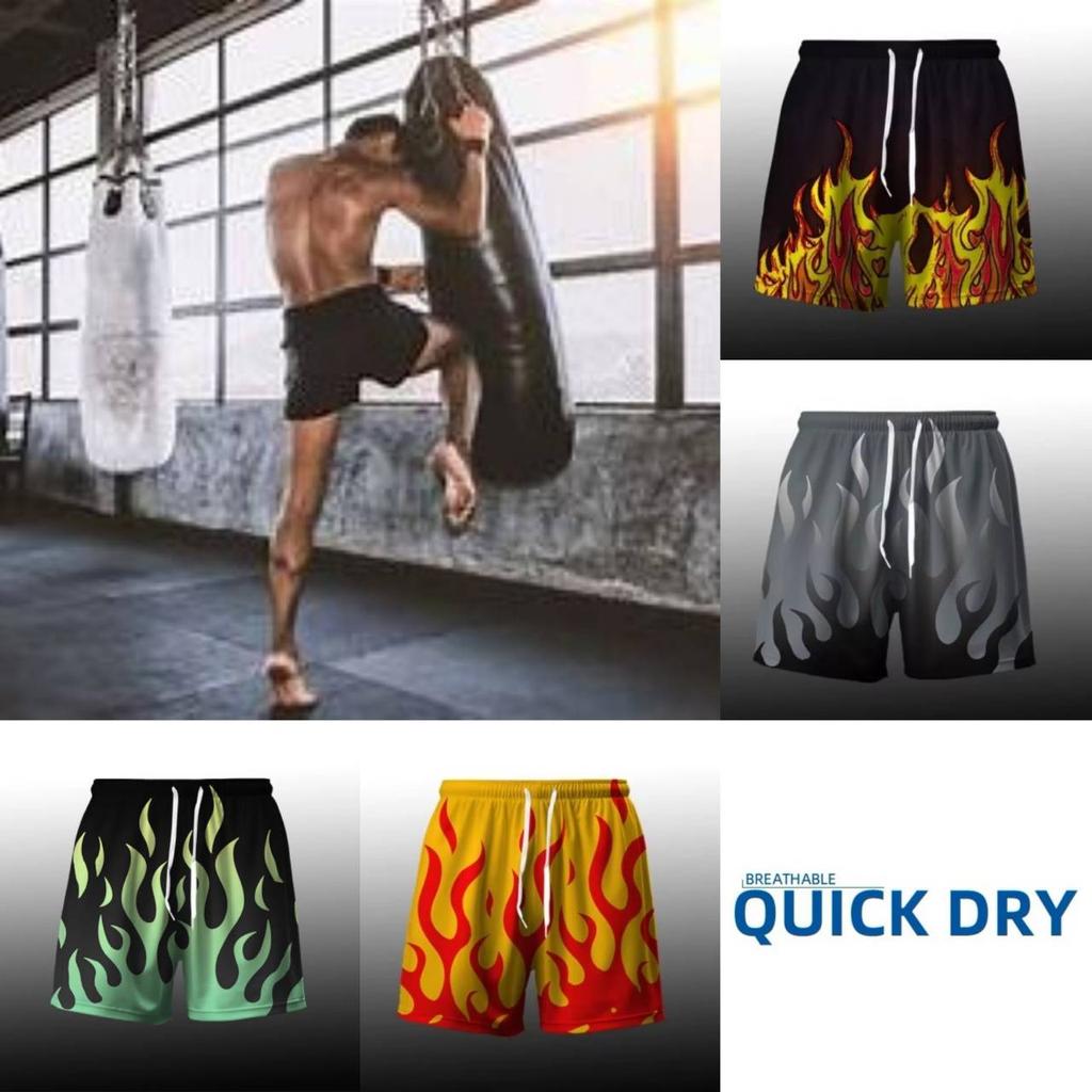 Fire Flame Boxing Muay Thai Kickboxing Shorts Pants 3D Print Fighting Training Unisex Men Women Quick Dry Fitness Gym Sport Workout Casual Streetwear