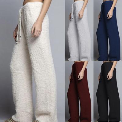 Dámska móda na voľný čas, jednofarebné, voľné pohodlné teplé plyšové nohavice