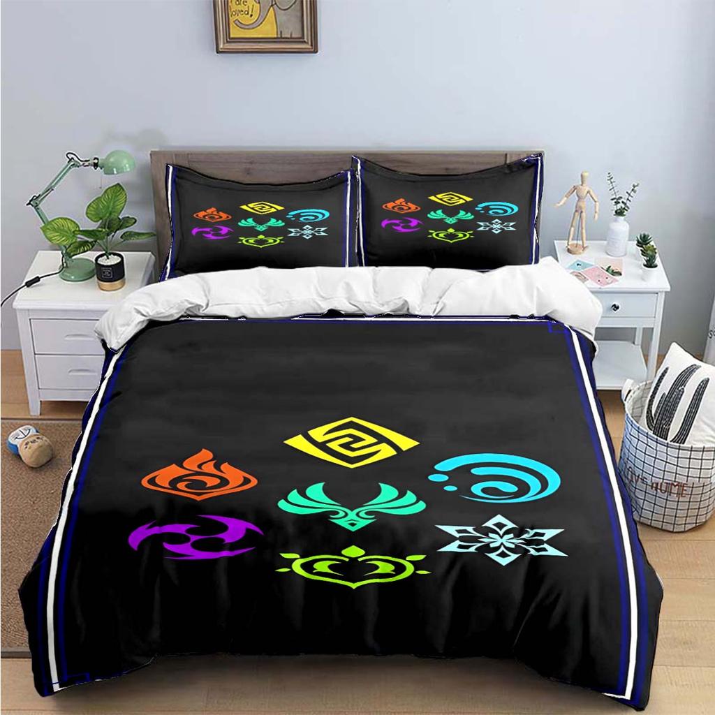 Bettdecke Mode Beliebtes Spiel G-Genshin Elements Druck Bettwäsche Zubehör Set Bett Bettdecke Set Bettwäsche Set Luxus Geschenk