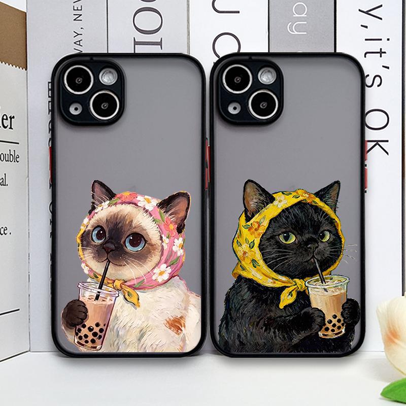 כיסוי טלפון מודפס מצויר יצירתי של זוג חתולים ל-Samsung Galaxy S26 S25 S24 S24+ S23 Ultra S22 Plus S21 FE S20 5G