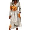Women's Casual Halloween Print Long Sleeve V-Neck Dress with Pockets