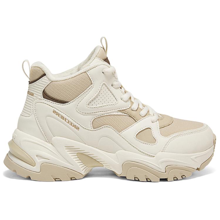Skechers DLites Comfortable Versatile Breathable Rebound High-Top Running Shoes Women Sneakers Beige 168023-WLPK