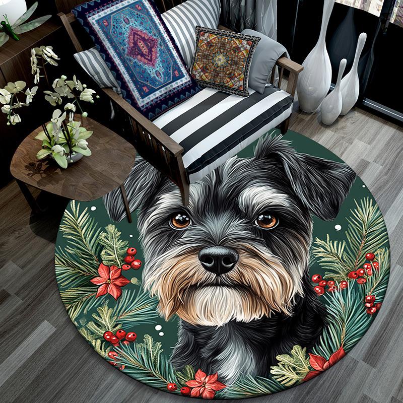 Tappeto Rotondo Cane Schnauzer, Tappeto per Soggiorno Camera da Letto Divano Stanza dei Giochi Decorazione, Tappetino Antiscivolo