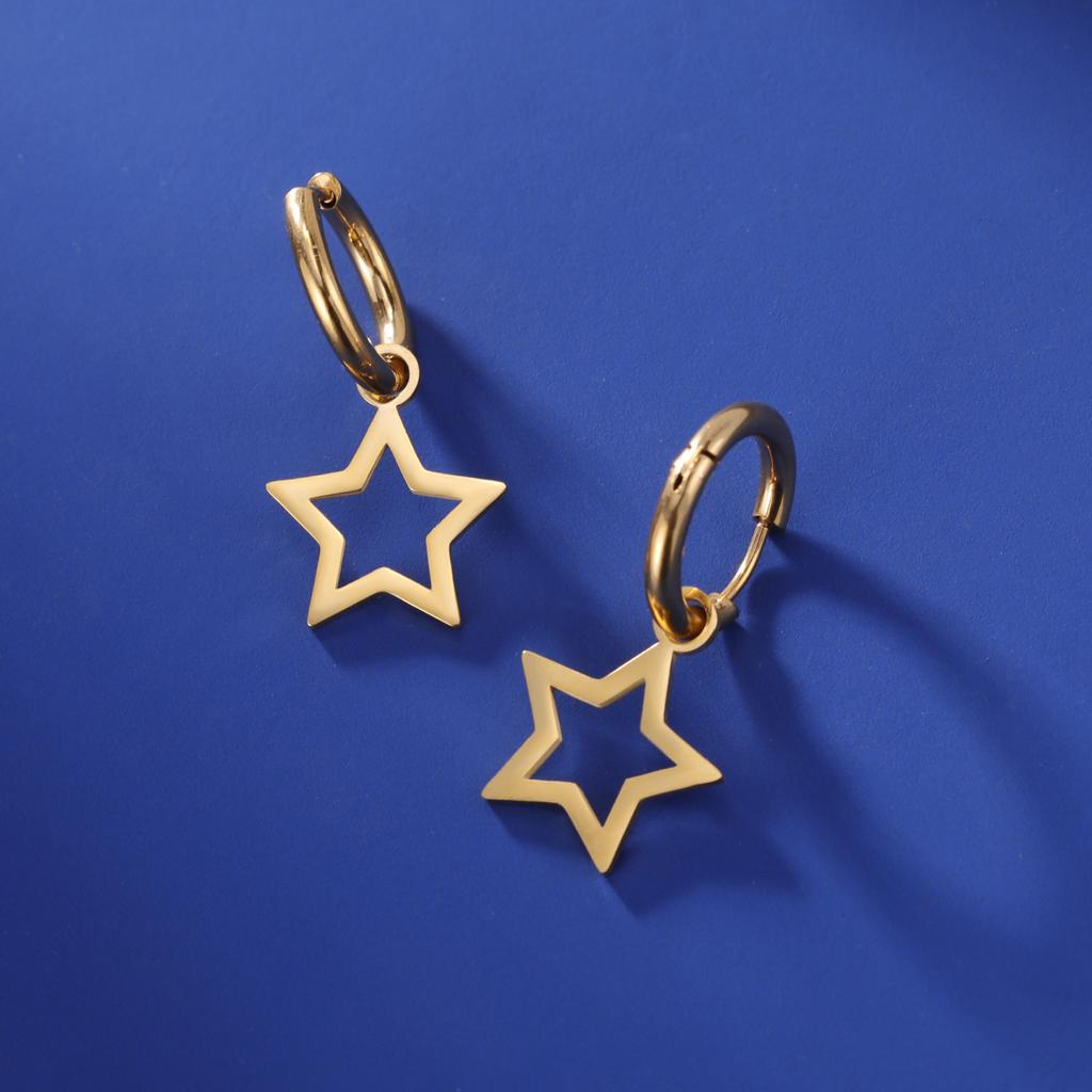 Stainless Steel Star Drop Earrings Women Girls Gold Color Hoop Earrings Minimalist Wedding Jewelry Gift for Friends