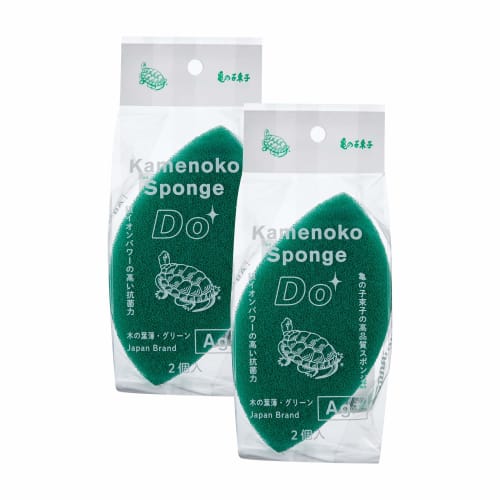 Kamenoko Tsubushi Nishio Shoten Kamenoko Sponge Do Thin Leaf Cleaner, 2-Piece Set, Green