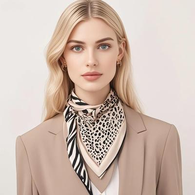 Neun-Gitter-Leopardenmuster Schal Herren Damen Herbst Winter Imitation Seide Schal Kleidung Taschen Accessoires Schals Schal Kopftuch