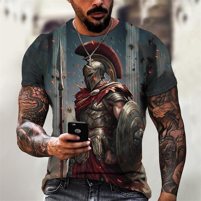 Sparta Armored Knight Pattern T Shirt For Men Retro 3D Printed Tee Summer Casual Short Sleeve Round Neck Tops Oversized T-Shirts