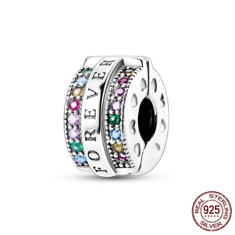 925 Silver Clasp CZ Pave Daisy Beads Stopper Clip Fit Original Bracelet Jewelry 1